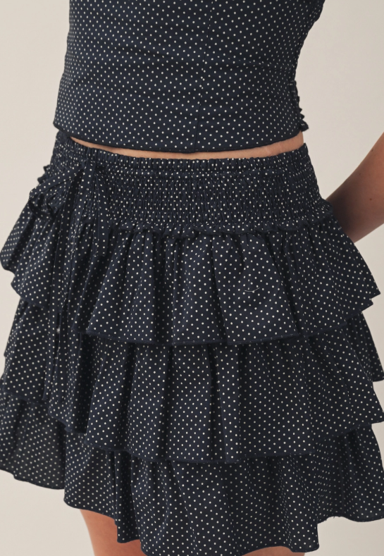 Black Smocked Waist Dotted Ruffle Skort