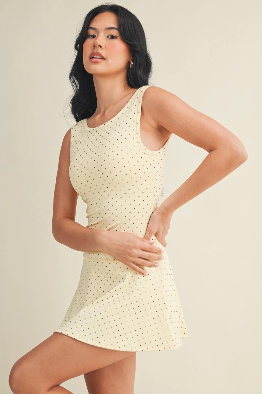 Polka Dot Print A-Line Mini Dress with Drop Waist