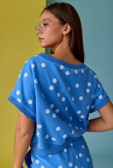 Blue Polka Dot Print Short Set