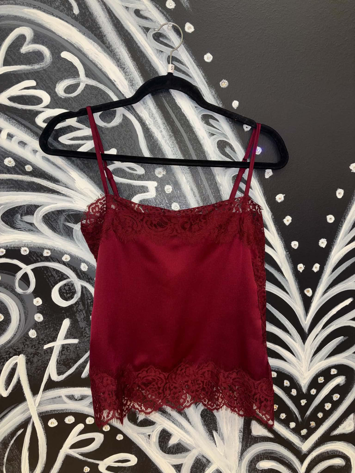 BURGUNDY SATIN LACE TRIM DETAIL CAMI