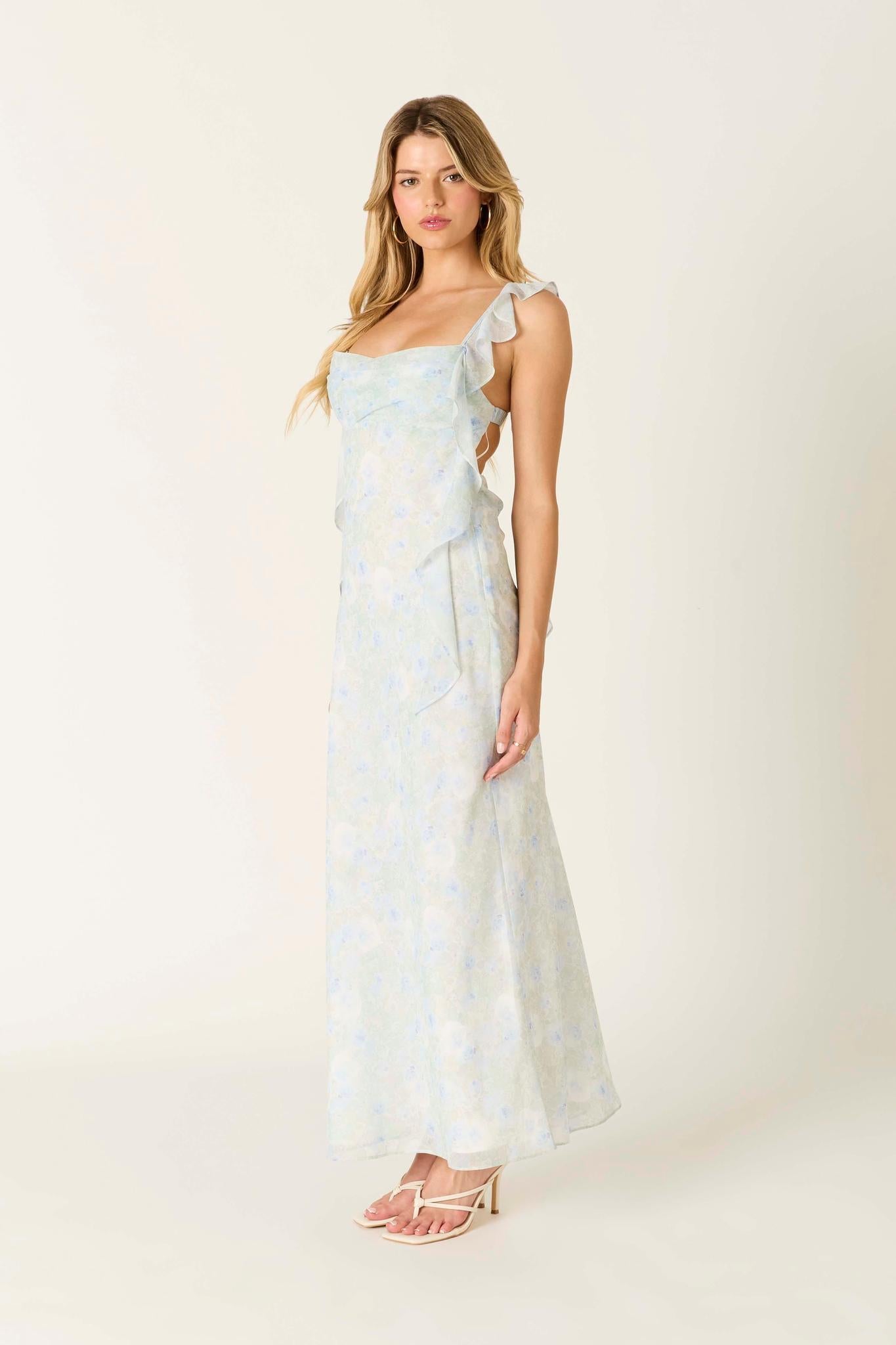 Powder Blue Maxi Ruffle Sleeve Dress