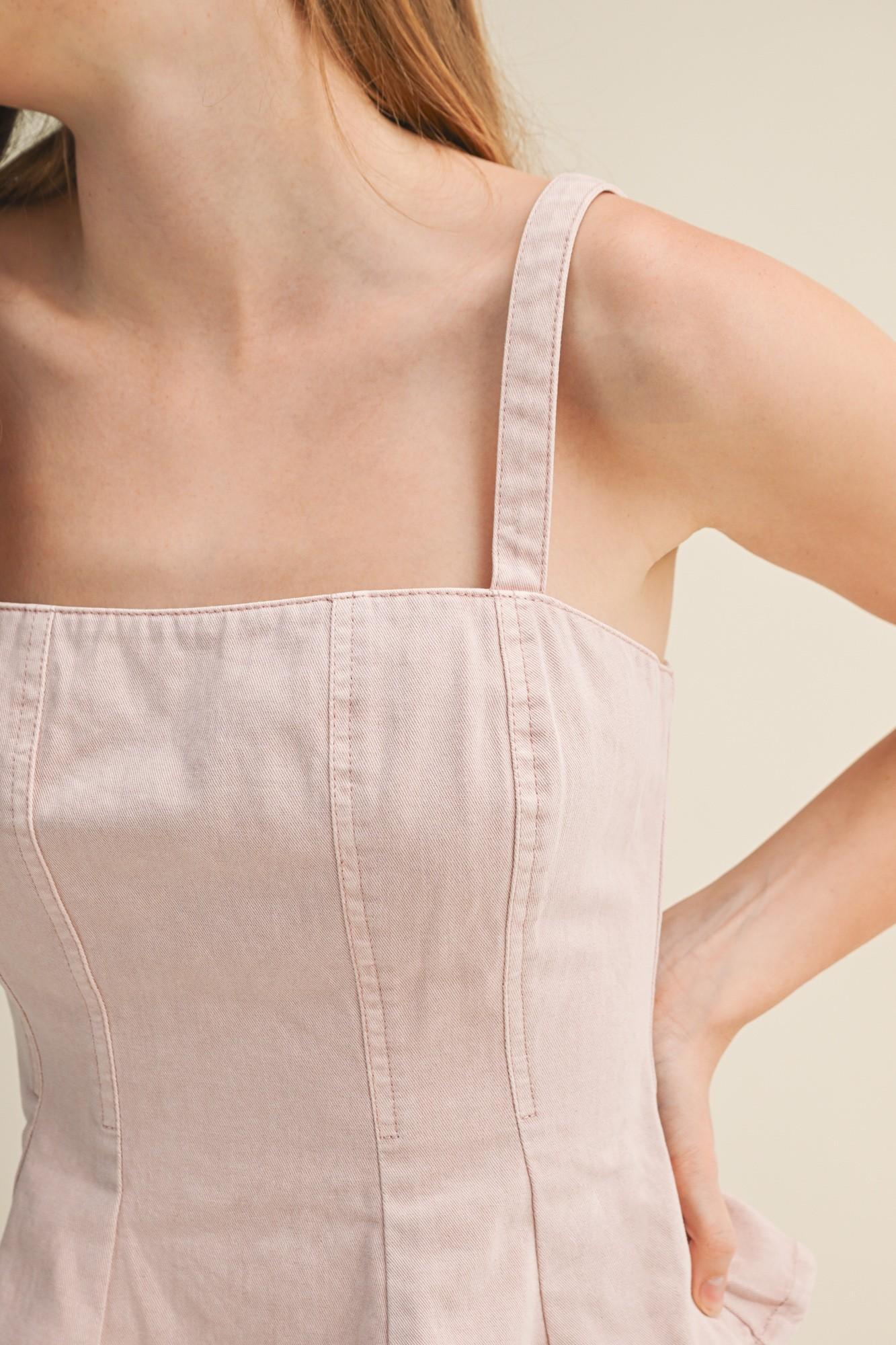 Sleeveless Garment-Dyed Washed Denim Top