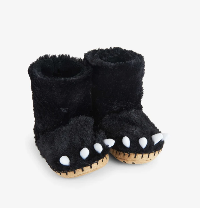 Black Bear Paws Kids Fuzzy Slouch Slippers