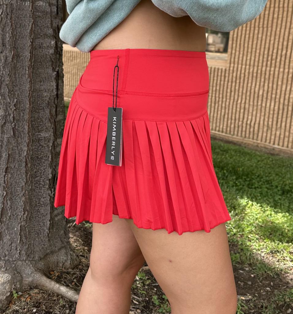 red pleated tennis skort