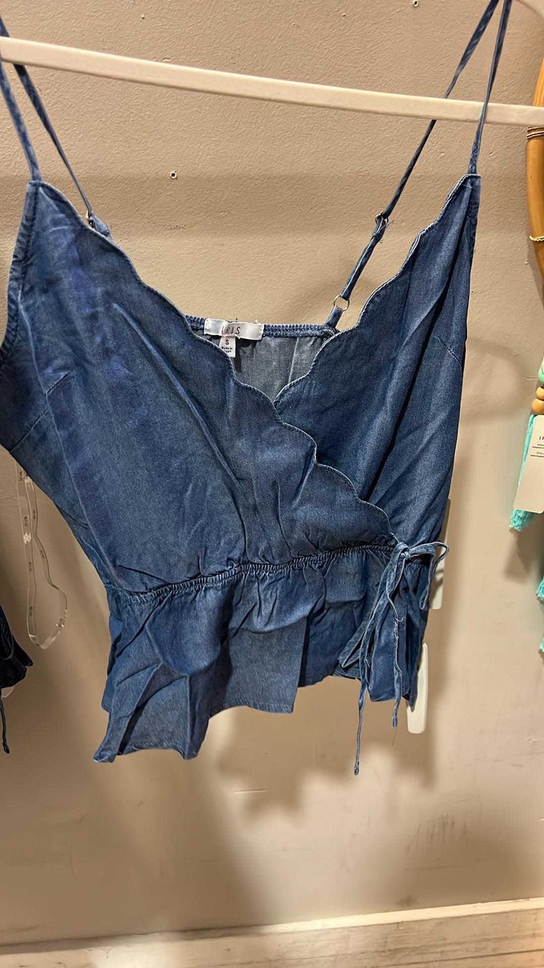 Scallop Denim Peplum Top