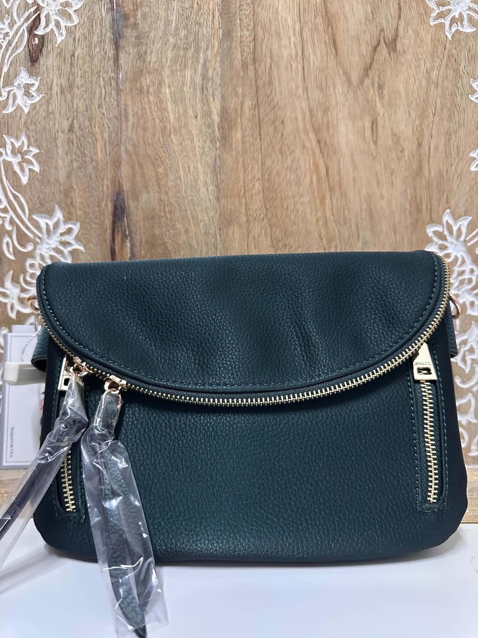 Aubree Dark Emerald Flapover Crossbody Bag