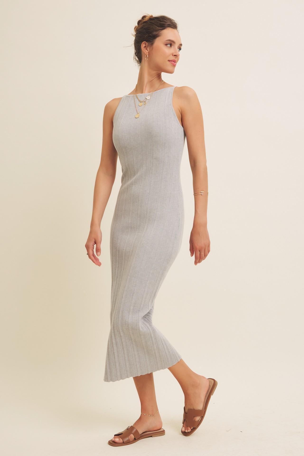 Stretchy Rib Sweater Slim Bodycon Midi Dress