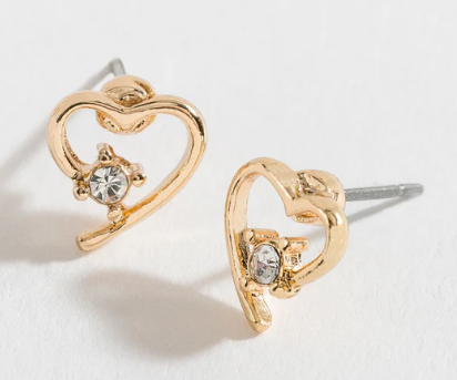 Gold Heart Crystal Earrings