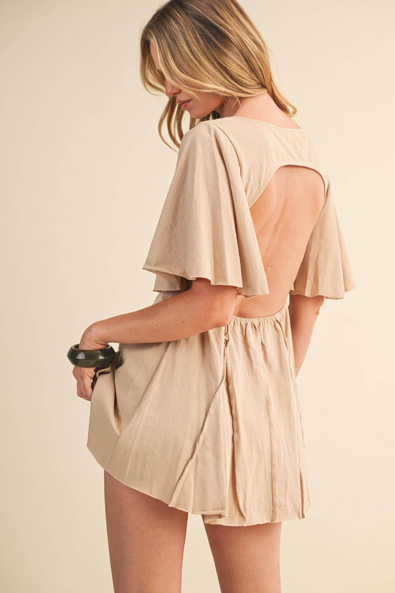 Butterfly Sleeve Back Cutout Flared Mini Dress