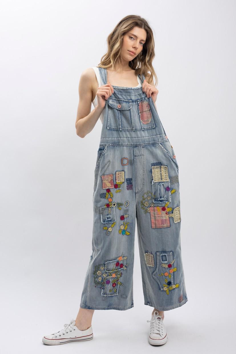Vintage Washed Denim Oversized Bib Overalls