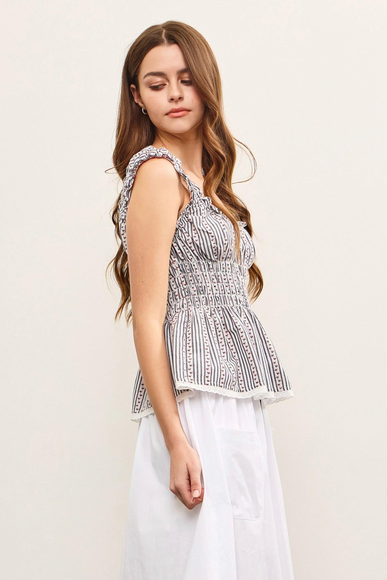Elastic Ruffle Peplum Top