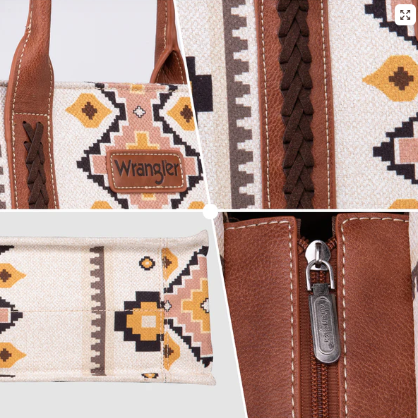 Wrangler Southwestern Pattern Dual Sided Print Canvas Wide Tote Coffee