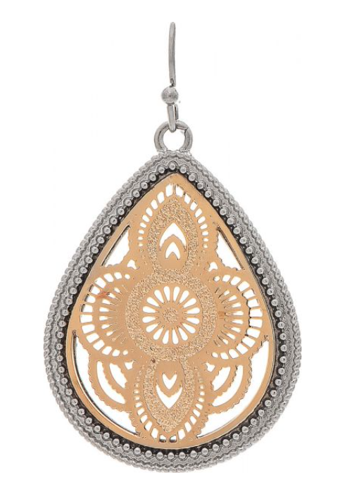 Silver Edge Filigree Teardrop Earring