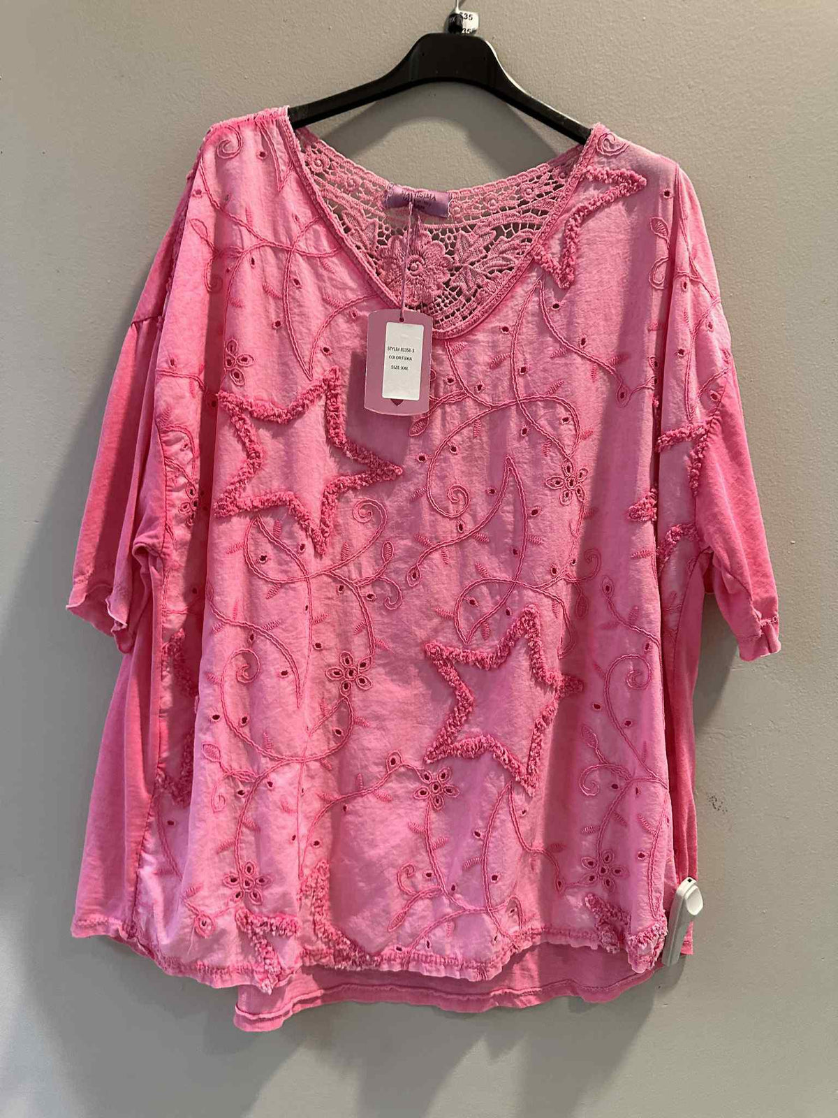Fuchsia Embroidered Star Top O/S