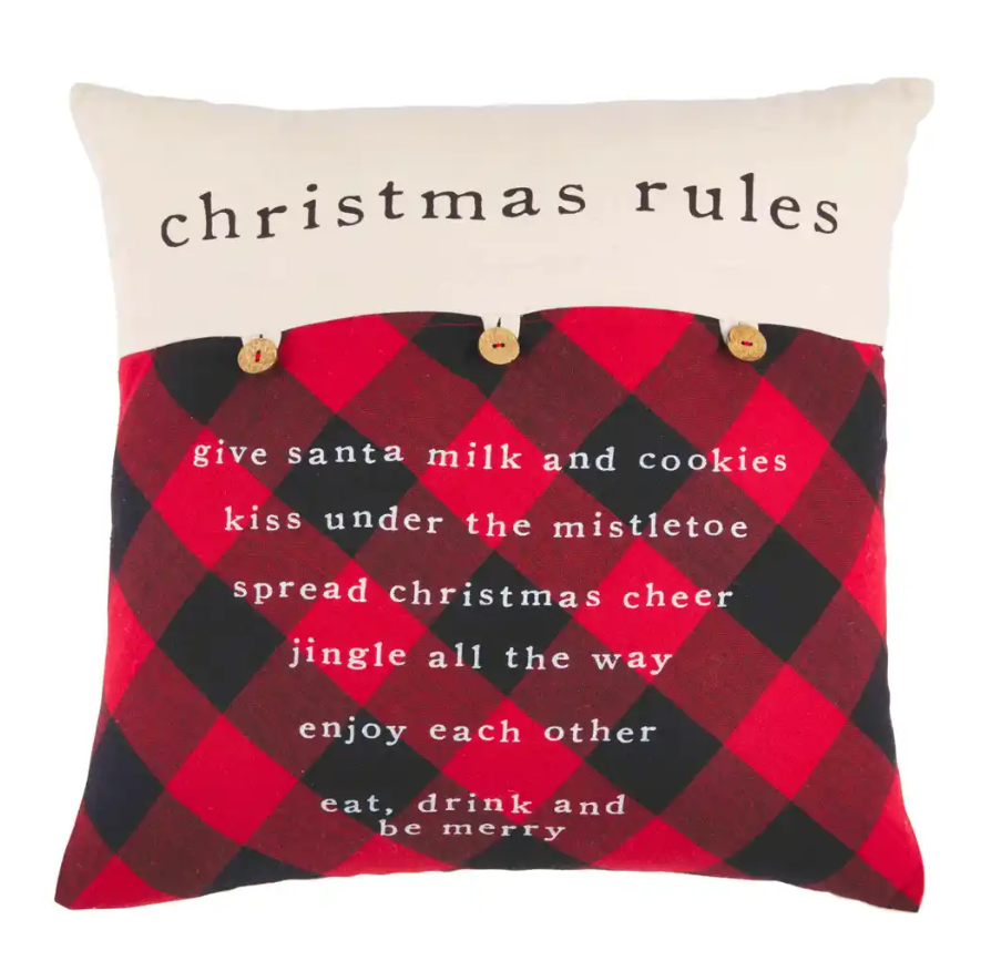 Christmas Rules Check Button Pillow