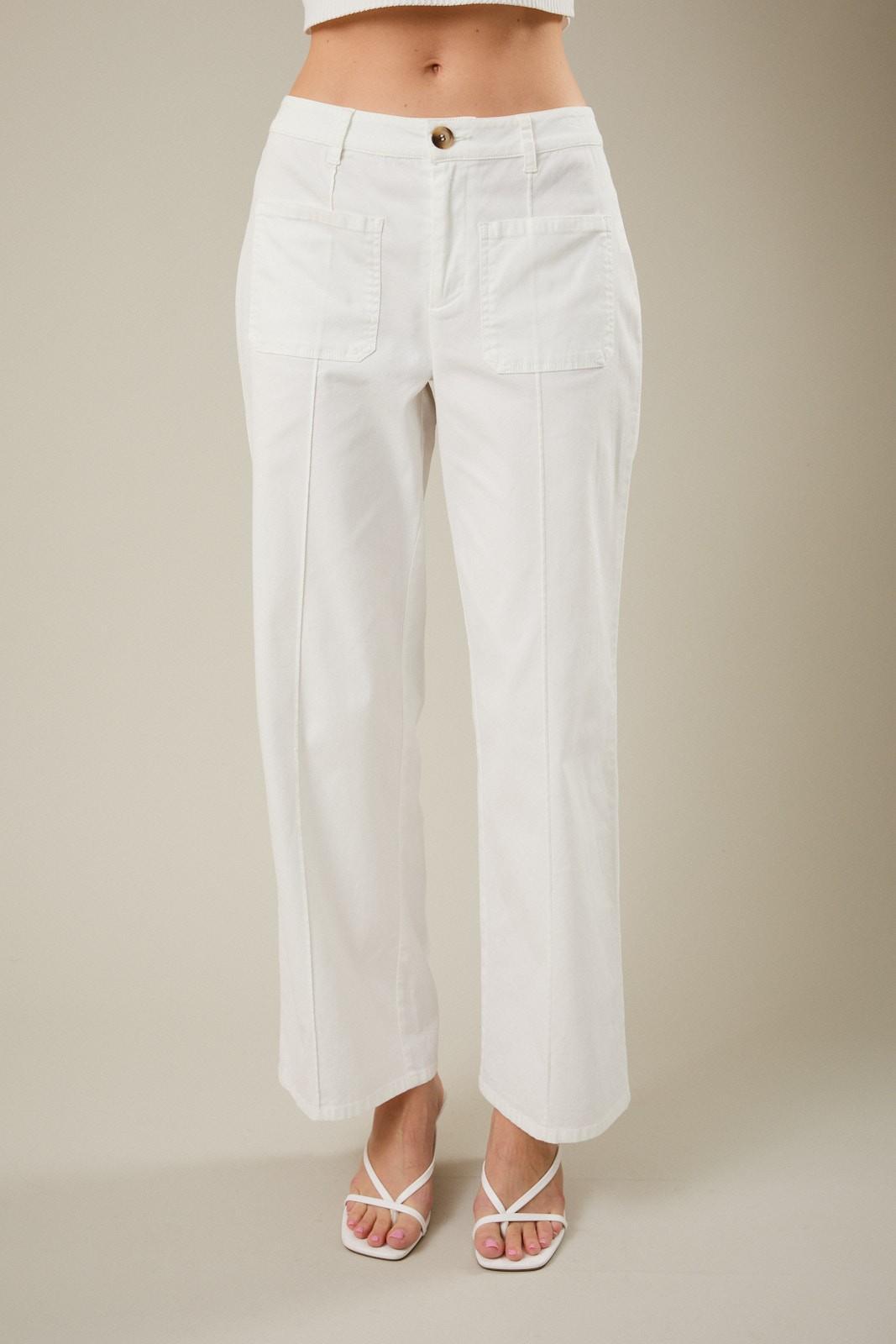 Stretchy White Twill Straight Trouser