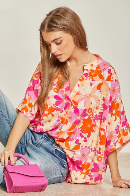 Peach Orange Floral Flow Blouse