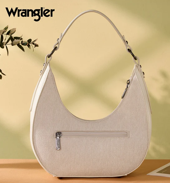 Wrangler Western Contrast Stitch Chevron Hobo Shoulder Bag - Tan