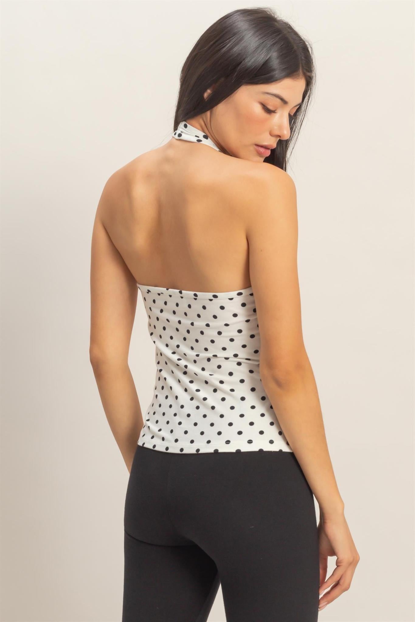 Polka Dot Halter Top - White