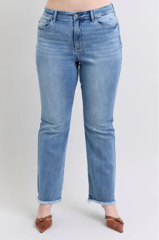 Judy Blue HW Bootcut Jeans with Fray Hem