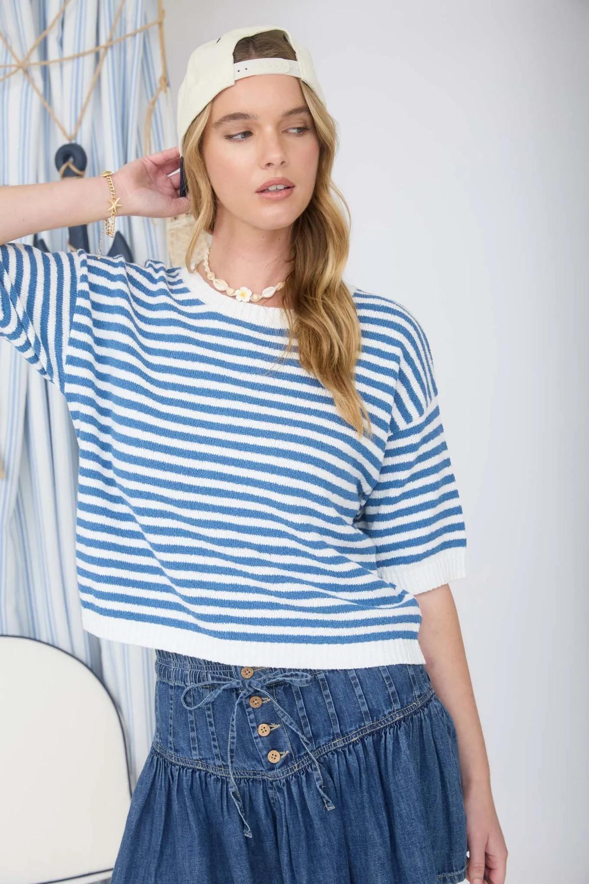 Striped Contrast Trim Sweater