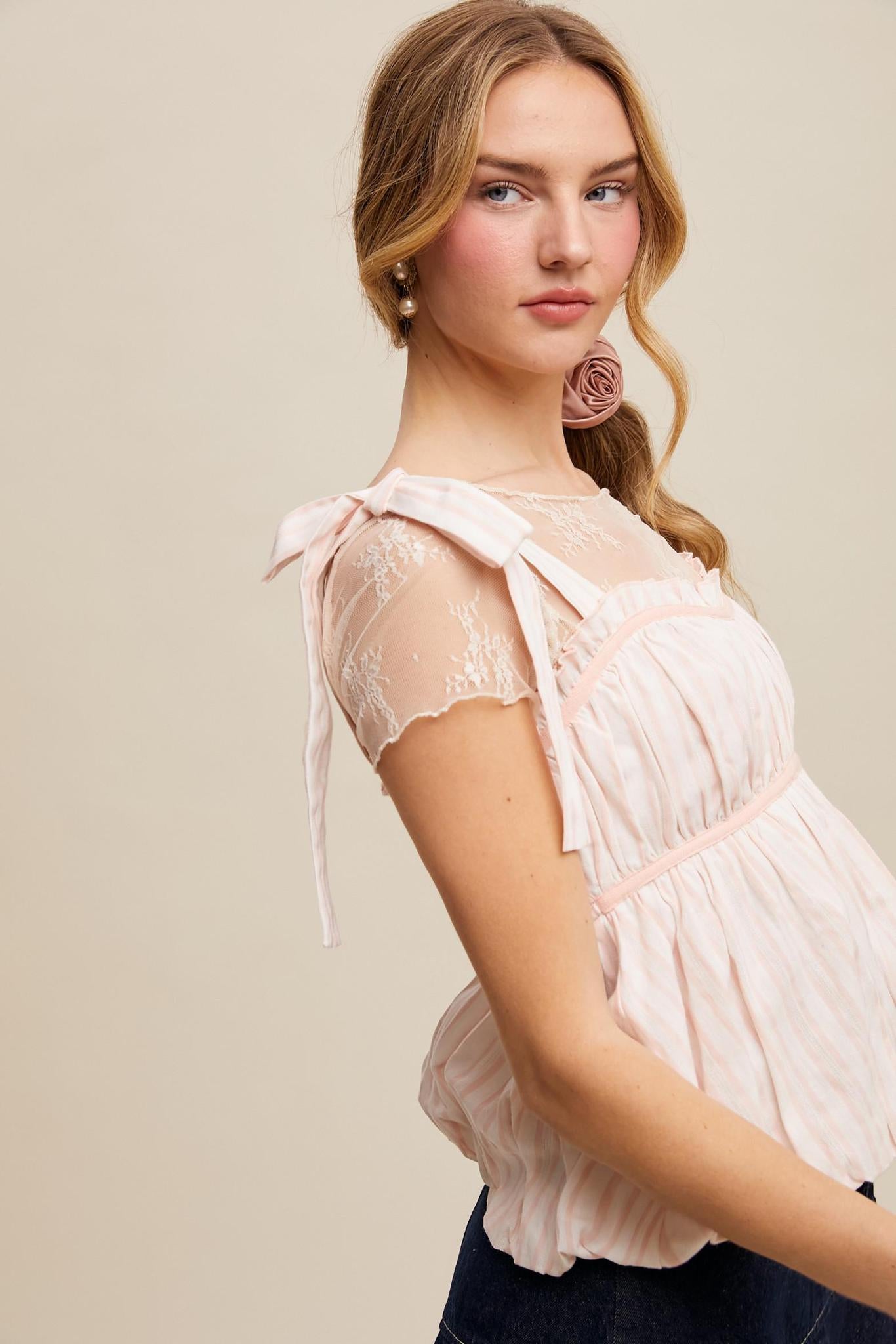 Striped Bubble Hem Babydoll Top