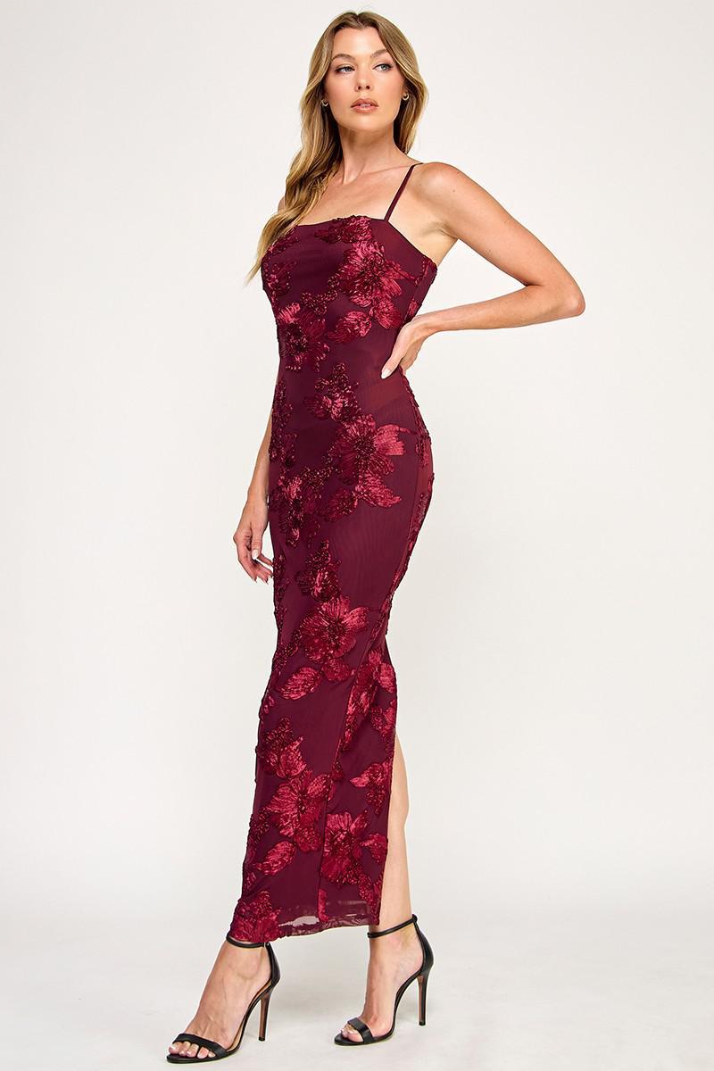 Sleeveless Mesh Floral Embroidered Maxi Dress
