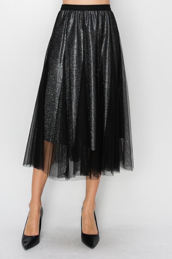 Black Sparkly Skirt with Mesh Layer