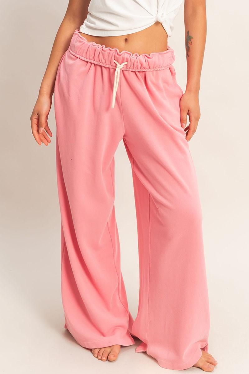Fold Over Waist Wide Leg Sweatpant