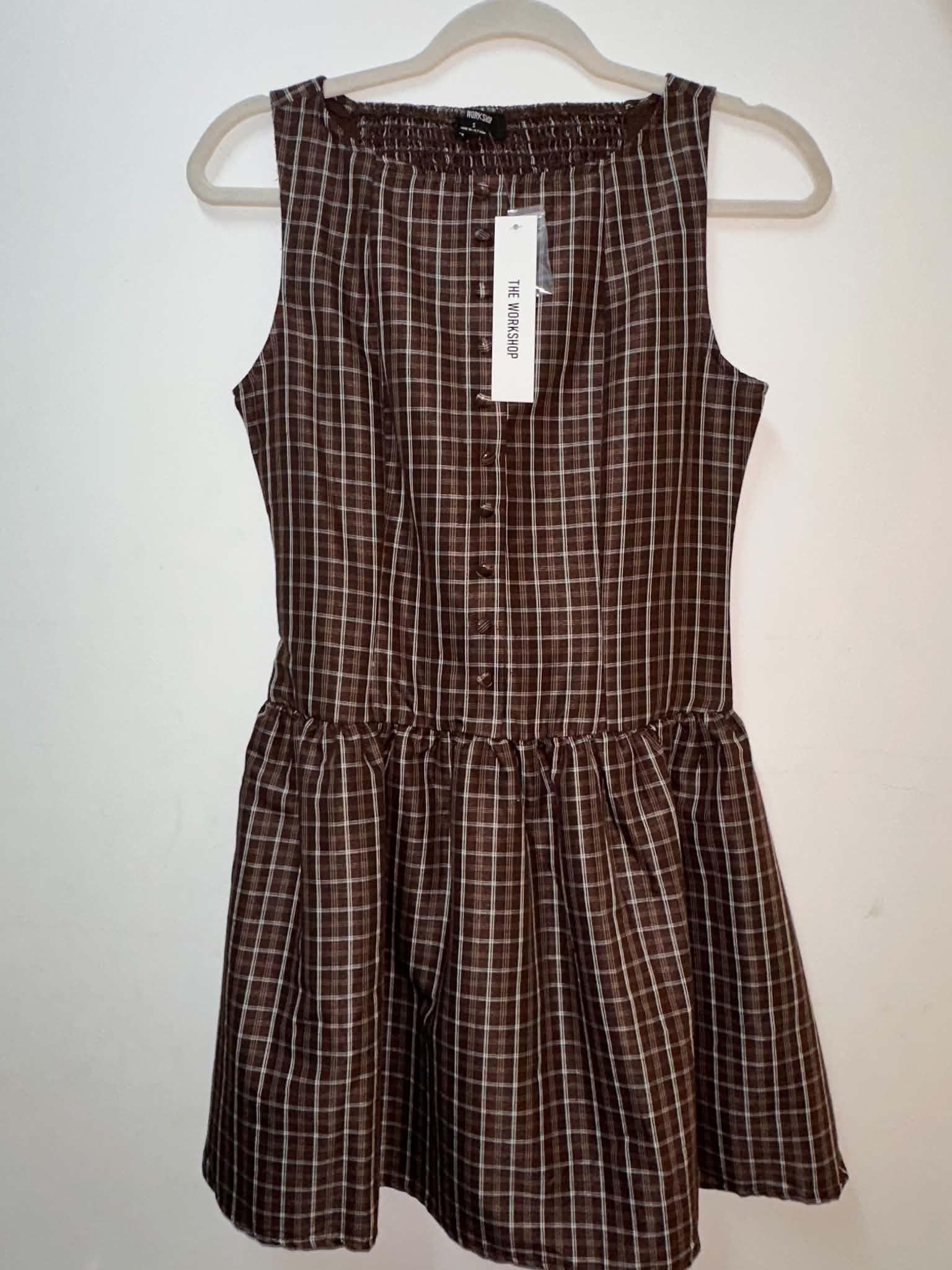Brown Plaid Boat Neck Mini Dress