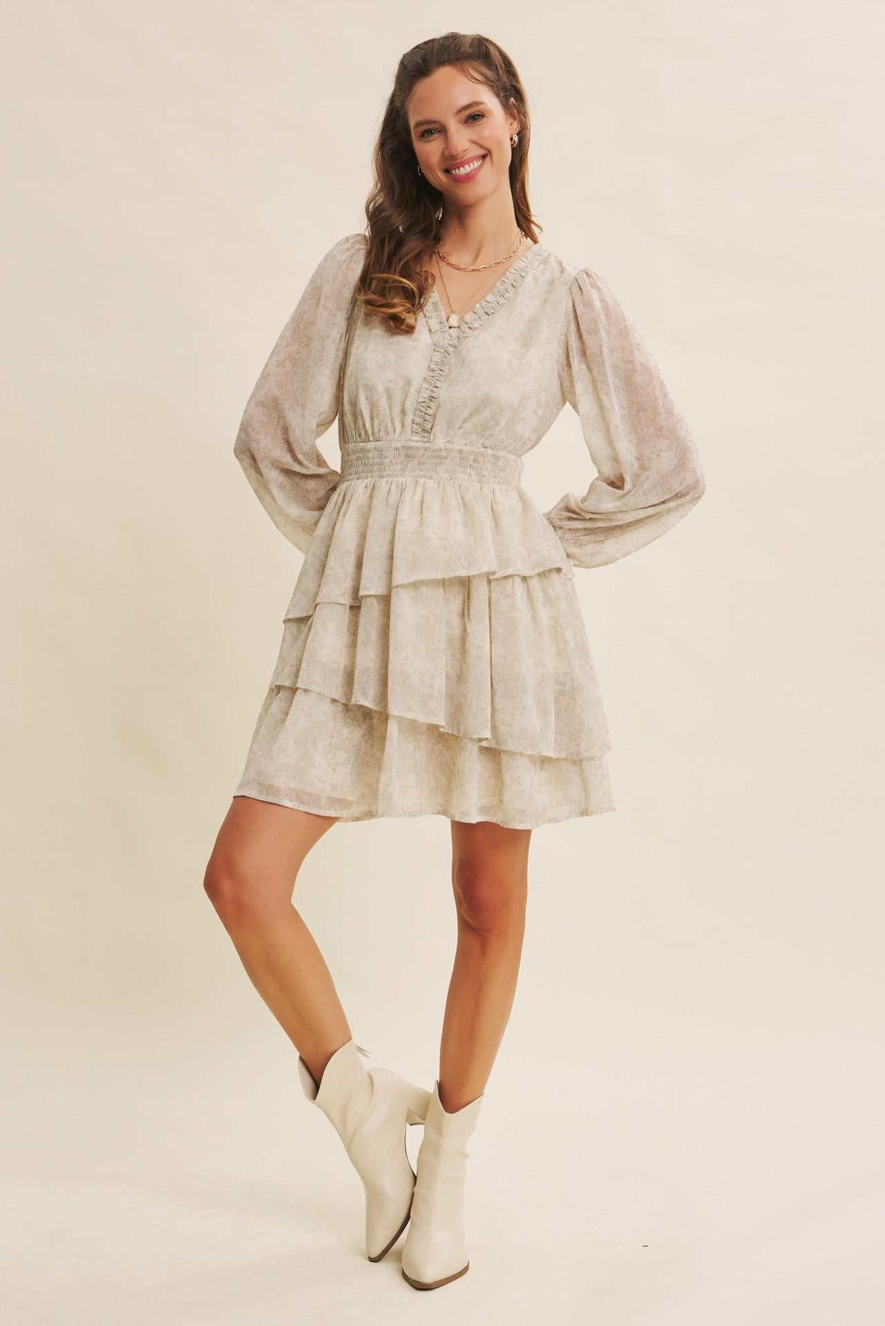 Floral Asymmetrical Tiered Ruffle Mini Dress