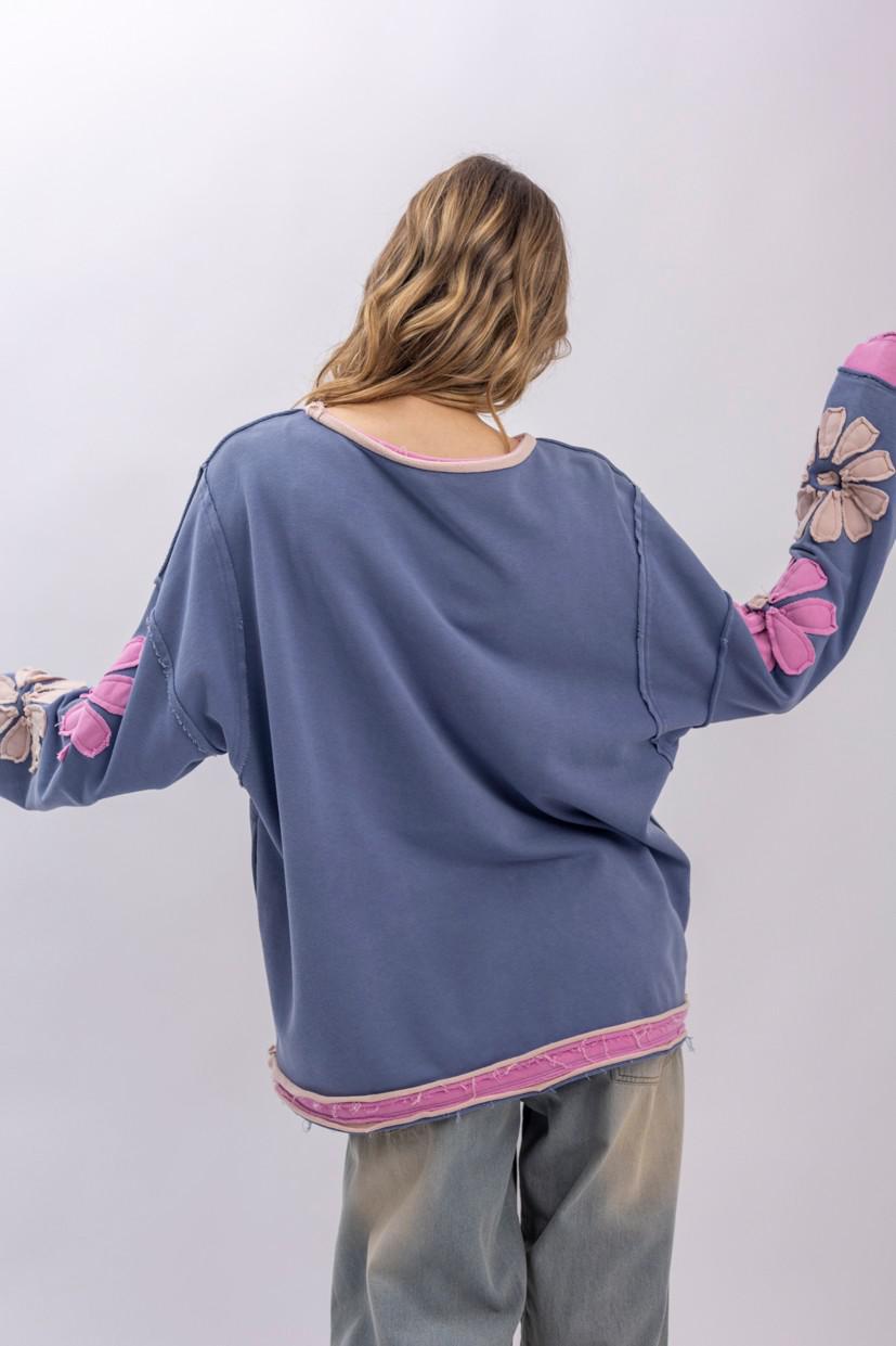 Flower Patch Long Sleeve Round Neck Top