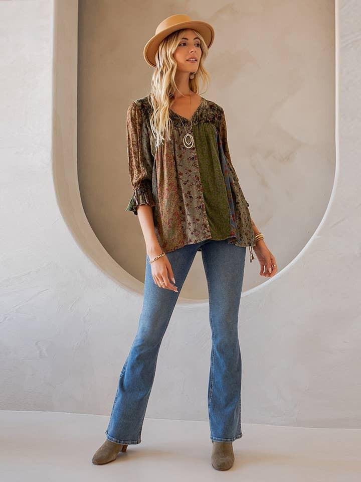 Vintage Bohemian Patchwork Velvet Top