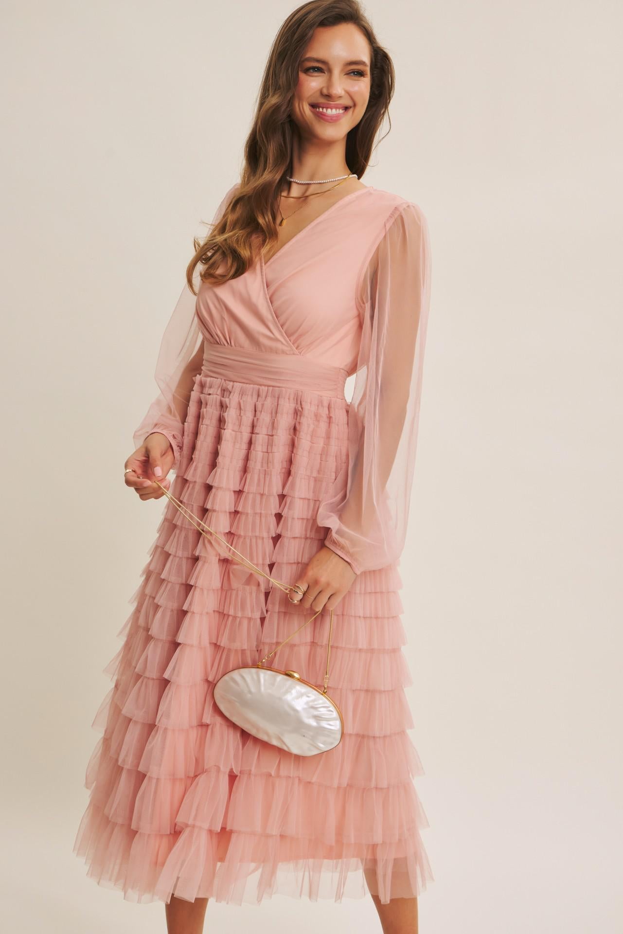 Pure Magic Ruffled Mesh Midi Dress