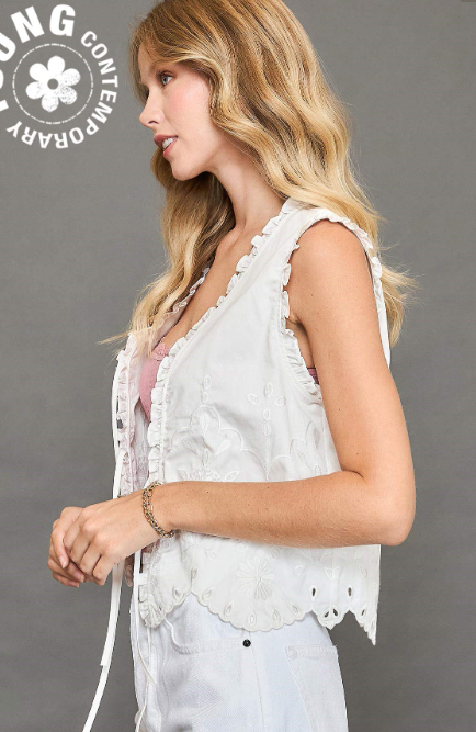 Sleeveless Embroidered Tie Top