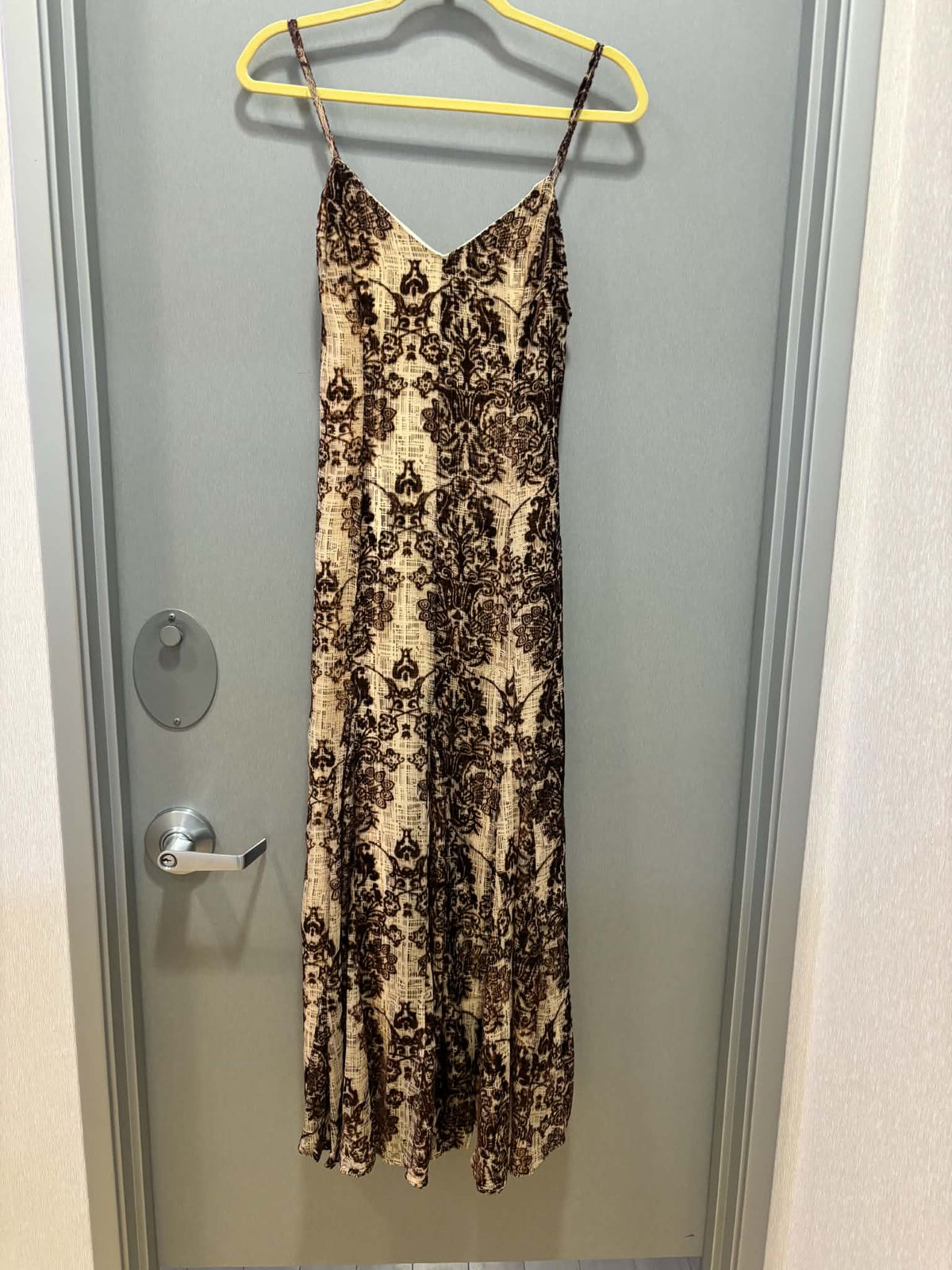 Brown Cream Spaghetti Strap Vintage Maxi Dress