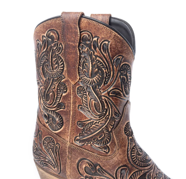 Paisley Vintage Patina Western Booties in Tawny Brown