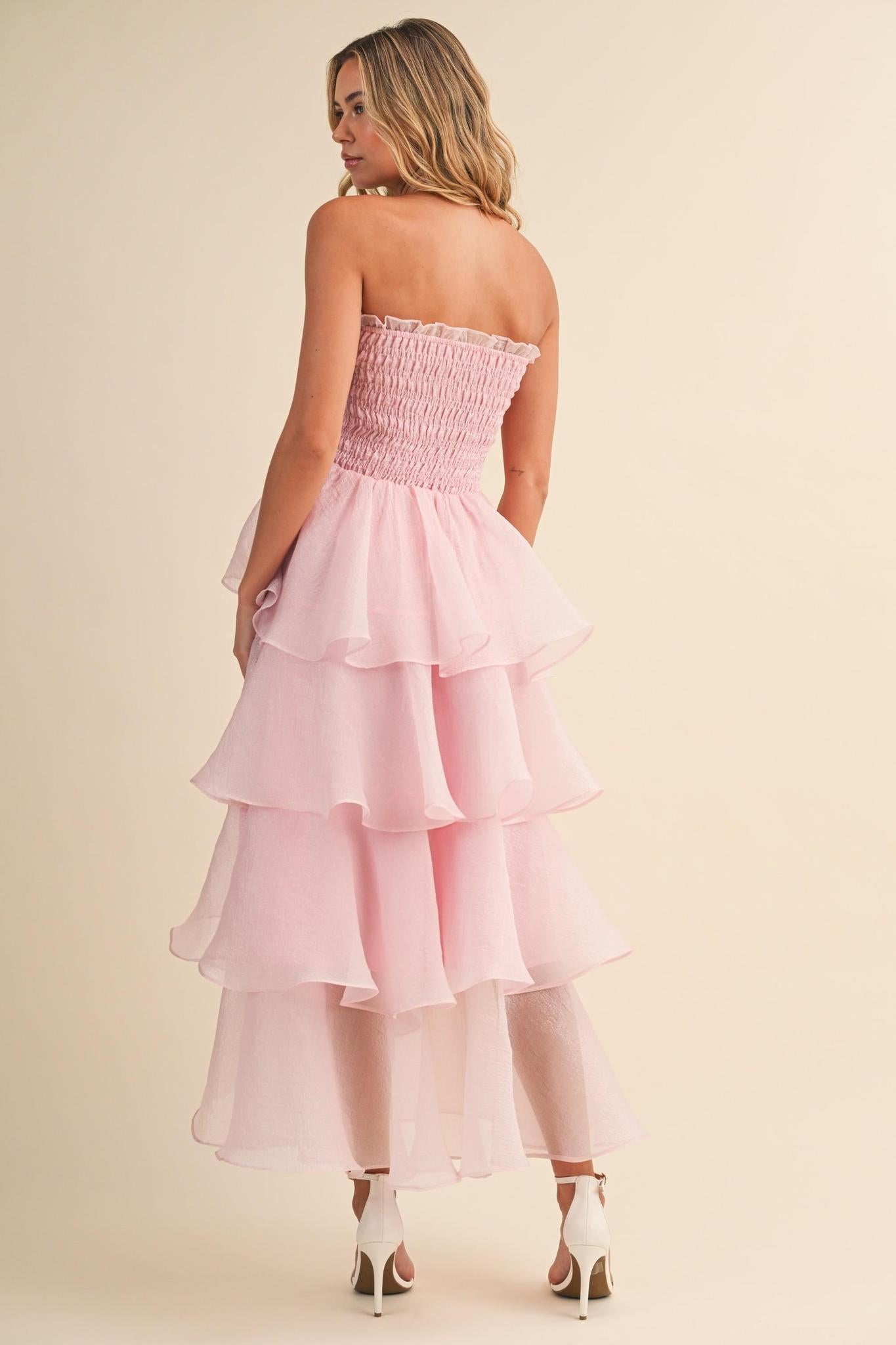 Strapless Tiered Ruffled Layered Maxi Dress