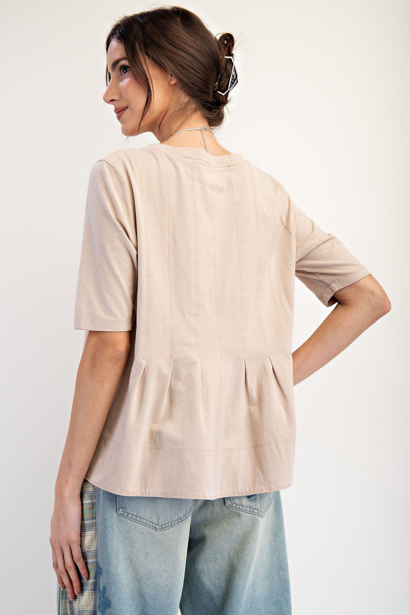 Pleated Cotton Khaki Wash Top