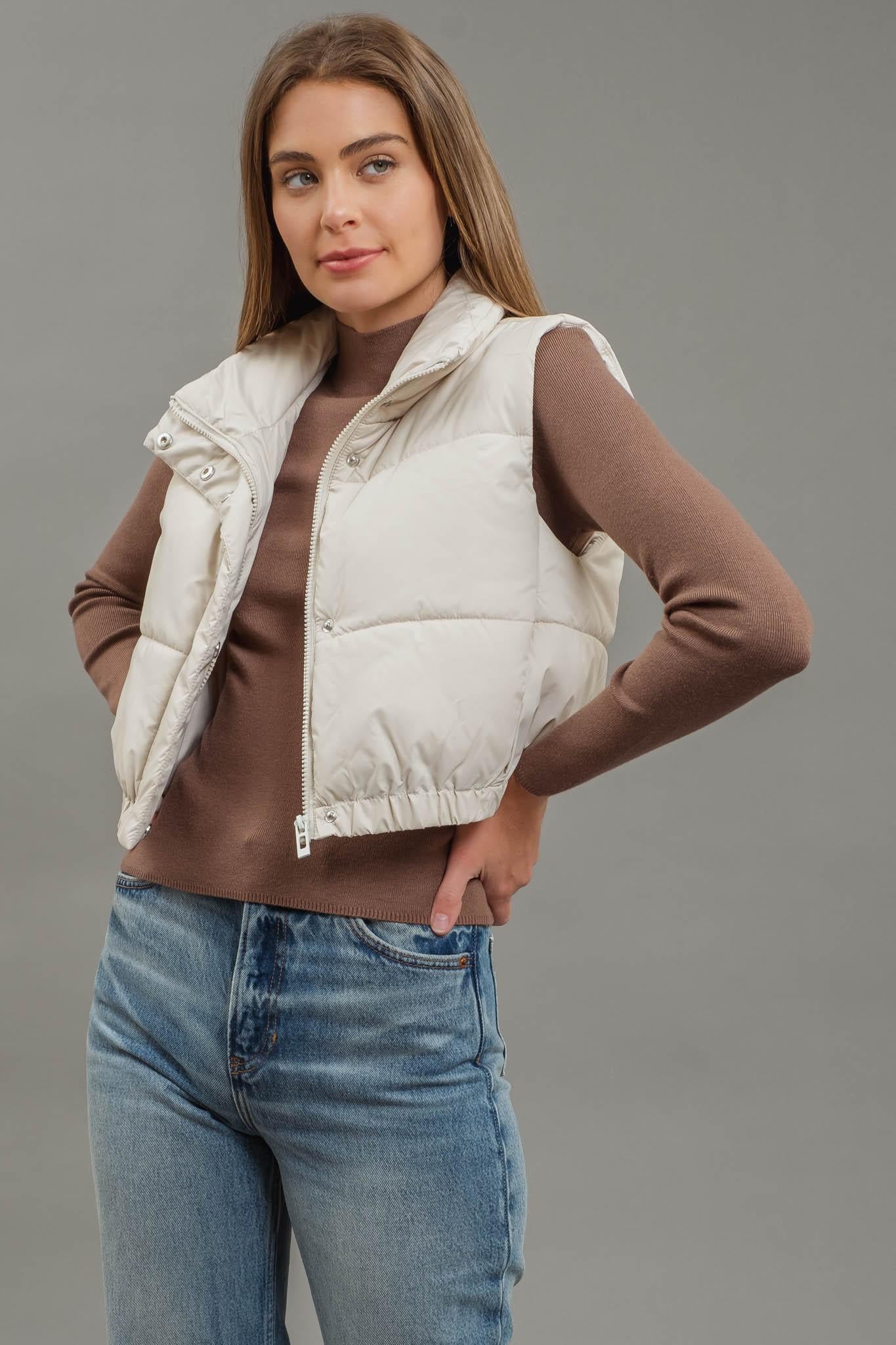 Cream Cropped Puffer