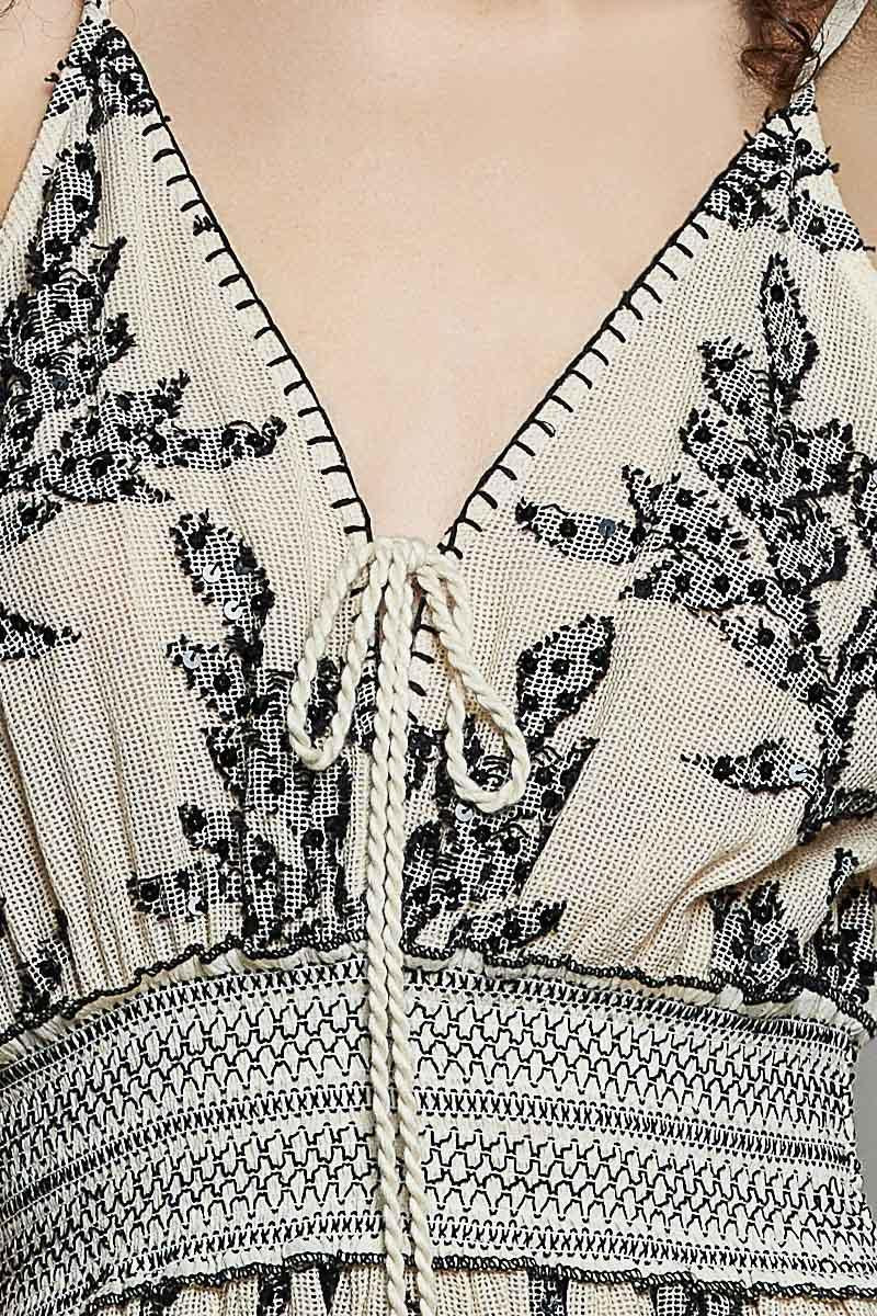 Handcrafted Touch Tassel Tie Smocked Waistband Maxi Dress