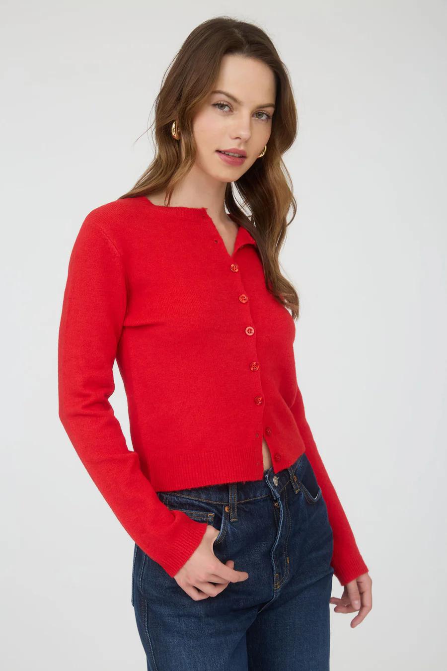 Bright Red Button Down Cardigan