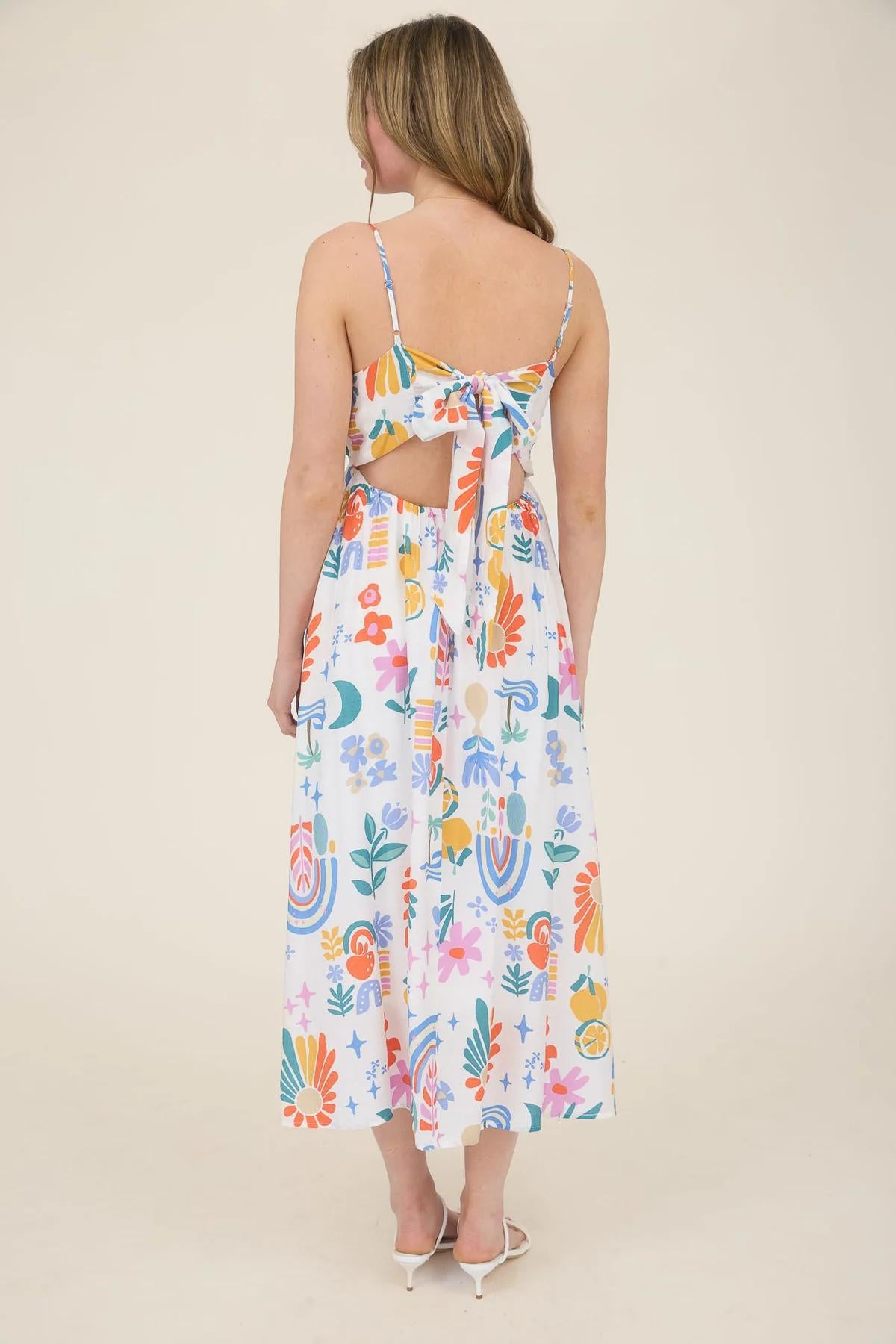 SUMMER PLEATED BACK BOW MIDI DRESS
