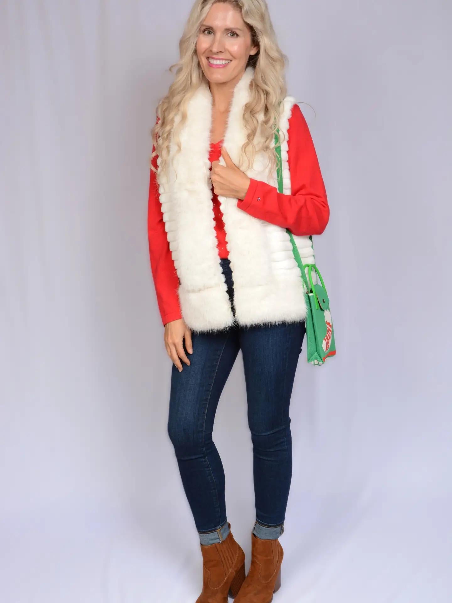 Fur Vest with Collar and Side Pockets O/S