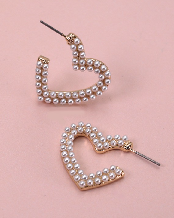 Pearl Heart Hoop Earrings