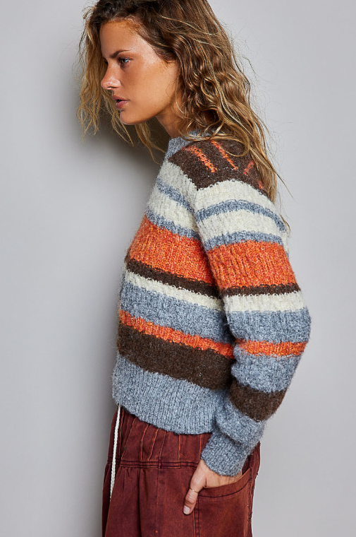 Cream Multi Chunky Knit Striped Sweater