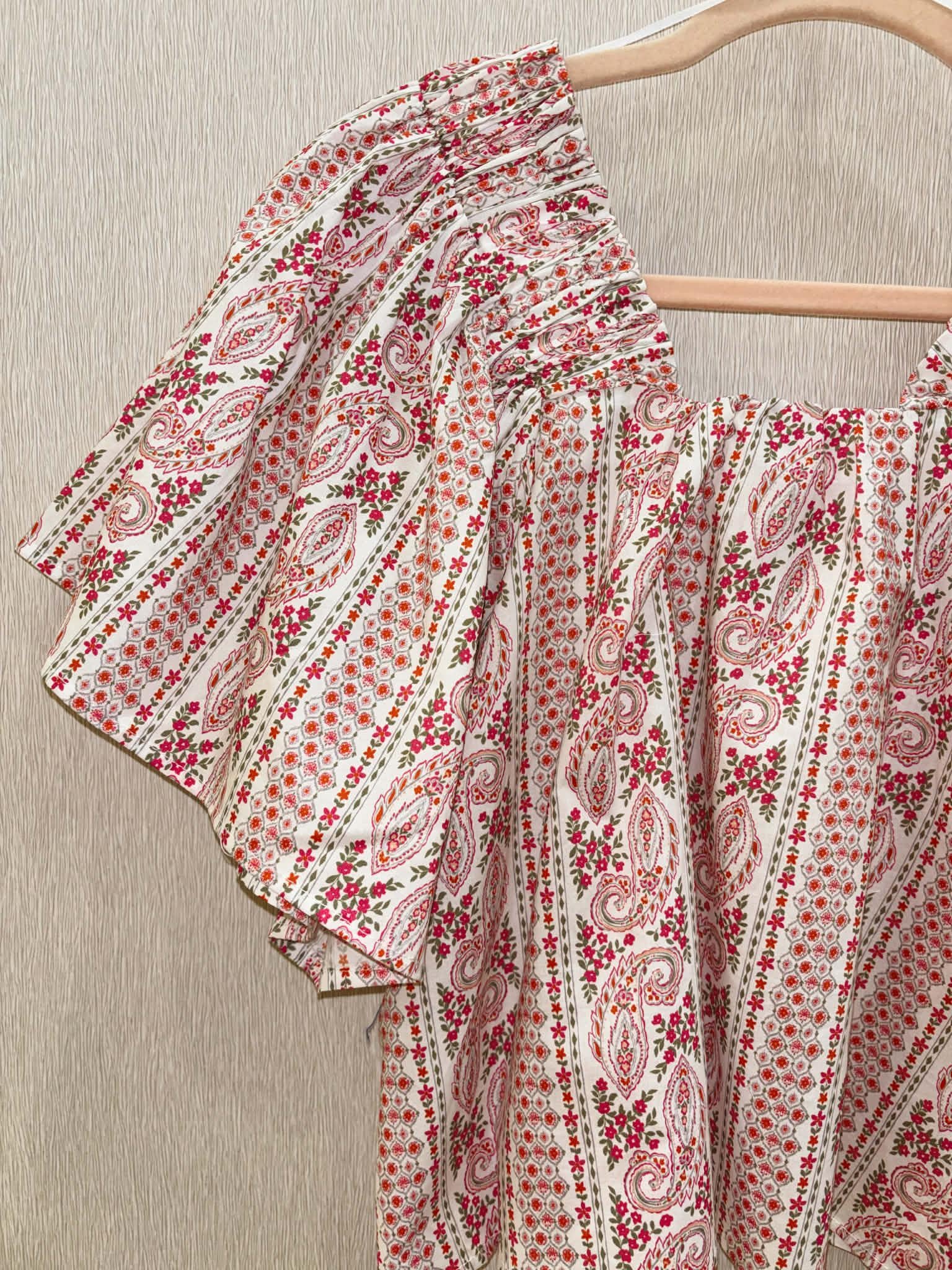 Pink Printed Poplin Square Neck Blouse