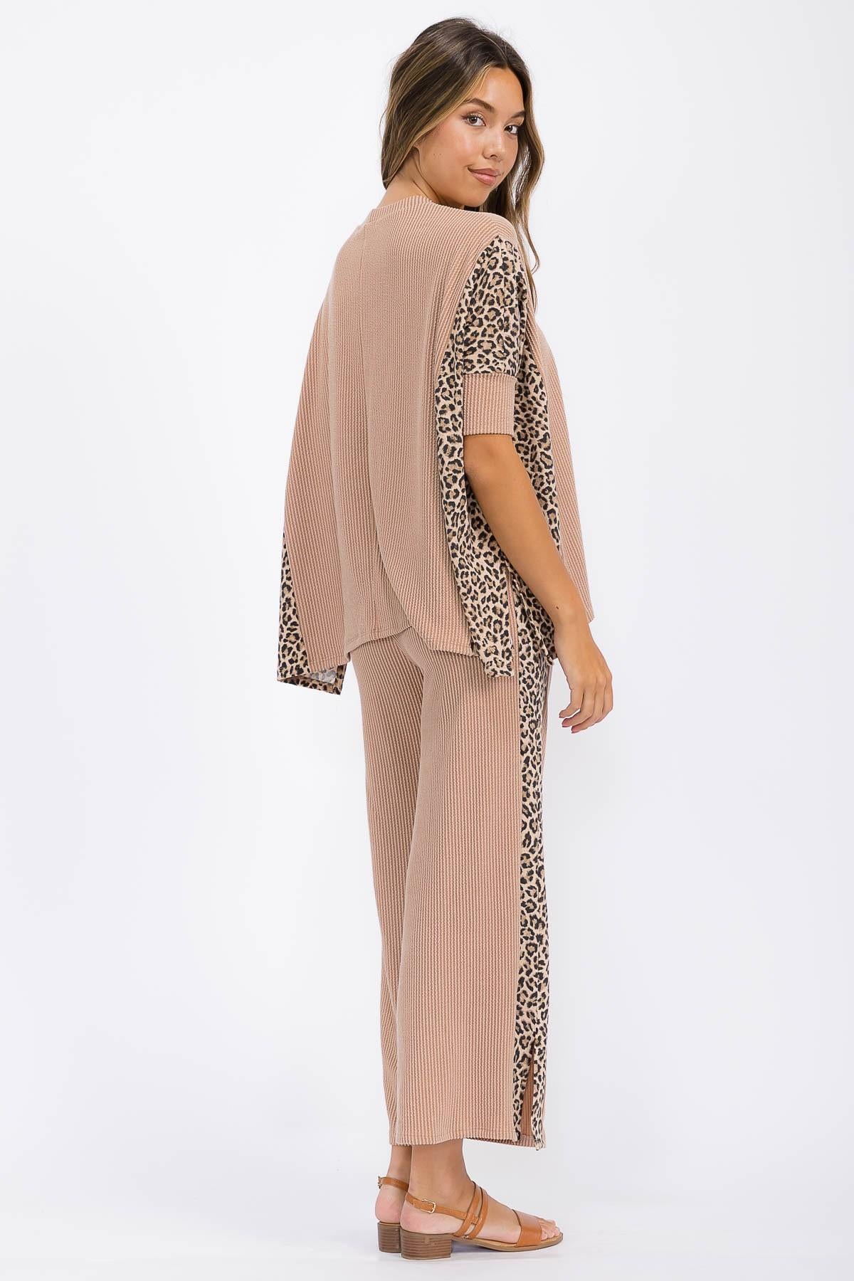 Leopard Print Rib Pant Set