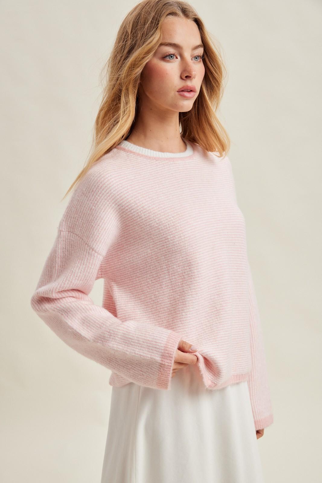 Pink/White Stripe Drop Shoulder Sweater