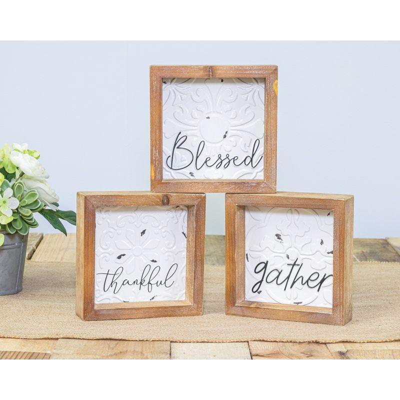 Recessed Distressed Tabletop Block Signs Tin & Wood